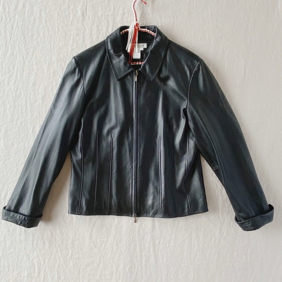 Vintage 90s y2k black leather zip up bomber jacket - Picture 5 of 8